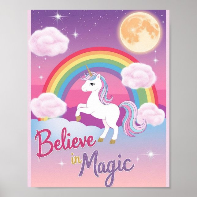Whimsisk Magisk Enhörningsillustration Poster (Framsidan)