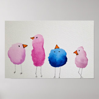 Whimsisk minimalistisk fågelillustration poster