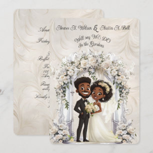 Whimsisk Mörk Skin Bride Groom Bröllop Arch Inbjudningar