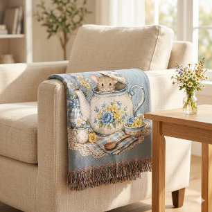 Whimsisk Mössa Tekannas Cottagecore Blommor Filt
