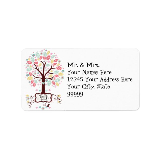Whimsisk munkavla, hjärtblomma, Träd, babyskor Adressetikett (Framsidan)