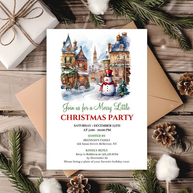 Whimsisk mysig vinterscen jul inbjudan (Whimsical cozy winter scene holiday invite)