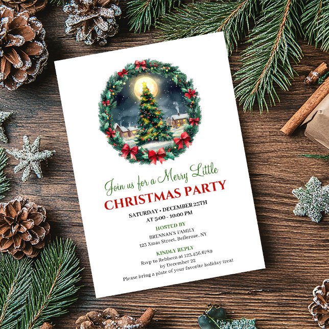 Whimsisk Mysig Vinterscen Julinbjudan Inbjudningar (Whimsical Cozy Winter Scene Christmas Invitation)