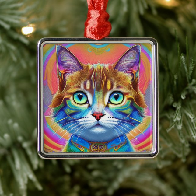 Whimsisk Mystisk Färgrik Katt Julgransprydnad Metall (Träd)