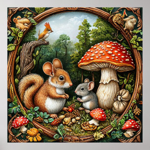 Whimsisk naturscen med ekorre poster