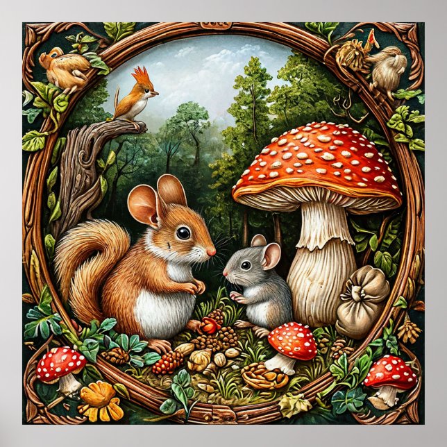 Whimsisk naturscen med ekorre poster (Framsidan)