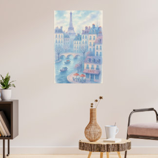 Whimsisk Paris-vattenfärg Stadsscen Poster