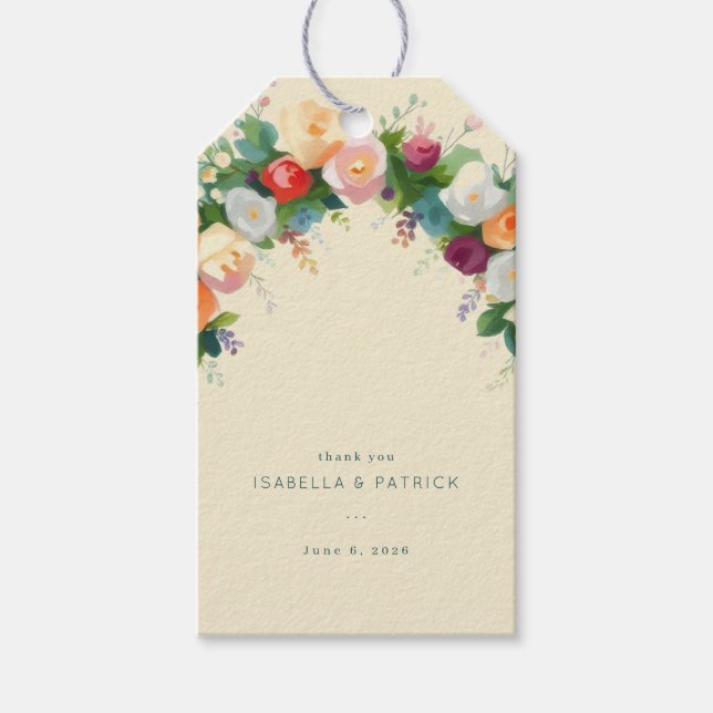 Whimsisk pastellfärgad blomsterbåge presentetikett (Framsidan)