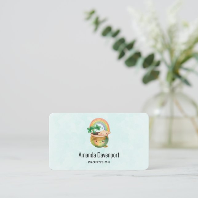 Whimsisk planter med regnbåge & Klöver Visitkort (Stående Fram)