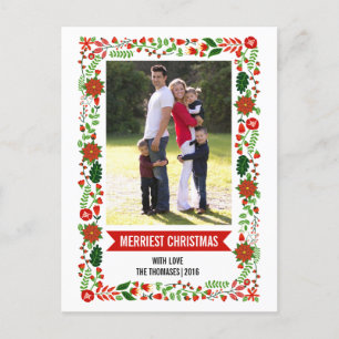 Whimsisk poinsettias röd, grönt julfoto helg vykort