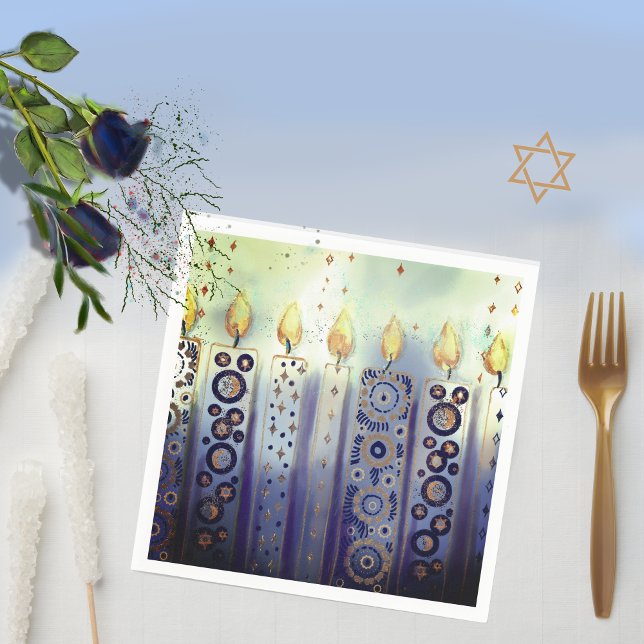 Whimsisk prydnadsljud Hanukkah Pappersservett (Whimsical Ornamental Candles Hanukkah Napkins)