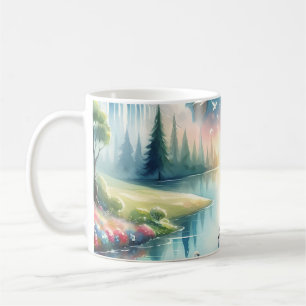 Whimsisk regnbåge jord fantasilandskap kaffemugg