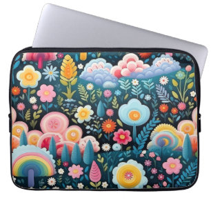 Whimsisk regnbågsträdgård Blommig fantasmönster Laptop Fodral