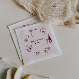 Whimsisk Retro Doodle Art Bröllop Napkins Pappersservett