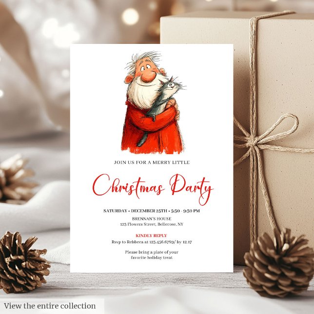 Whimsisk rolig julfirande inbjudan (Whimsical Funny Santa Festive Christmas Invitation)