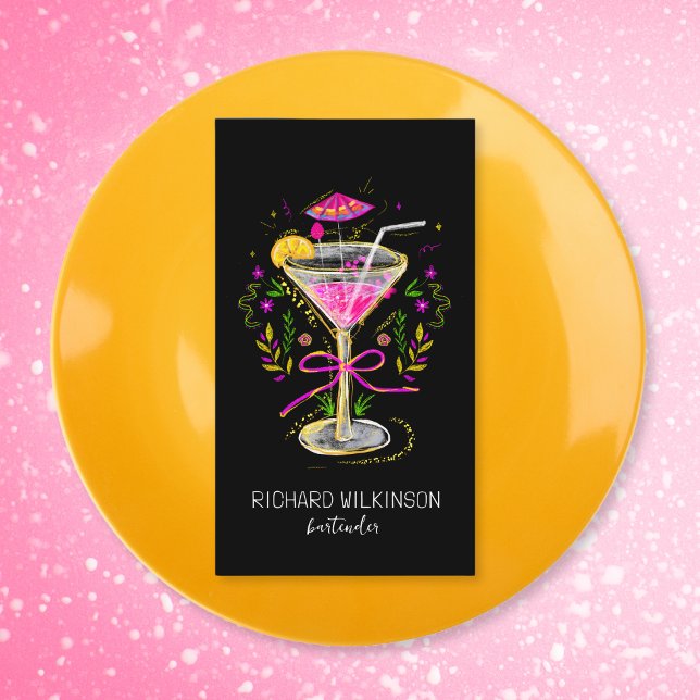 Whimsisk Roligt Martini Bartender Cocktail-Servitö Visitkort (Skapare uppladdad)