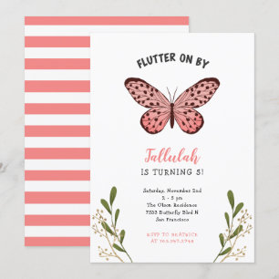 Whimsisk Rosa Butterfly Girl Födelsedagsfest Inbjudningar