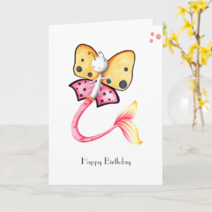 Whimsisk Rosa Butterfly Sjöjungfru Grattis på föde Kort
