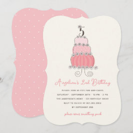 Whimsisk Rosa Cake Girl Femte Födelsedagsfesten In Inbjudningar