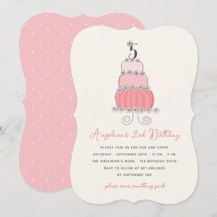 Whimsisk Rosa Cake Girl Femte Födelsedagsfesten In Inbjudningar