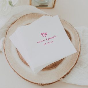 Whimsisk Rosa Doodle Hearts Bröllop Pappersservett