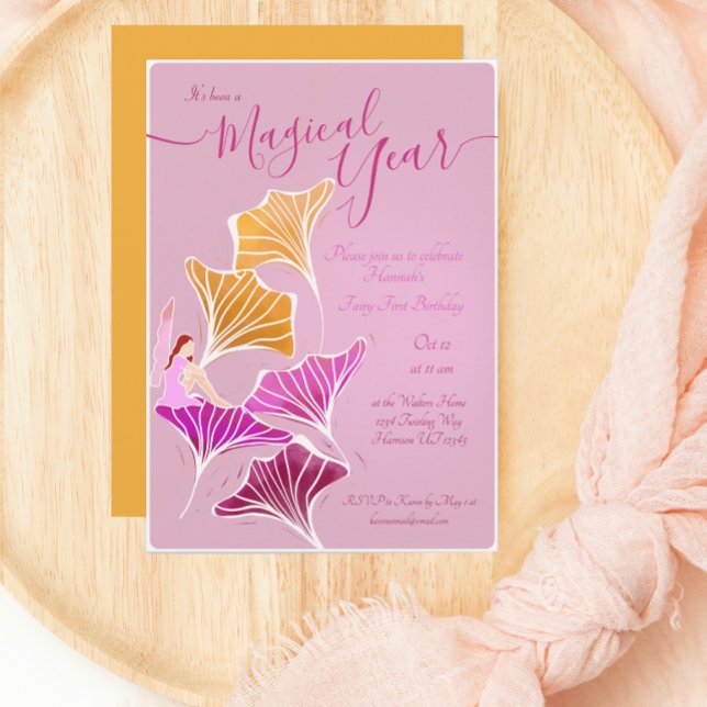 Whimsisk Rosa Fairy First Magic Birthday Inbjudningar (Skapare uppladdad)