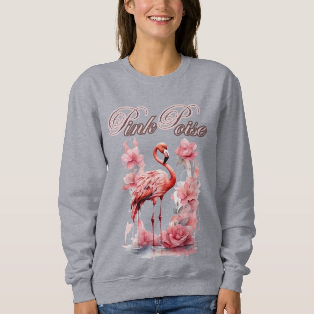 Whimsisk Rosa Flamingo | Blommigtens vattenfärg T Shirt (Framsida)