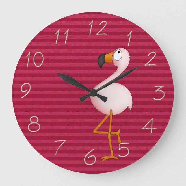 Whimsisk Rosa Flamingo Clock Stor Klocka (Framsida)