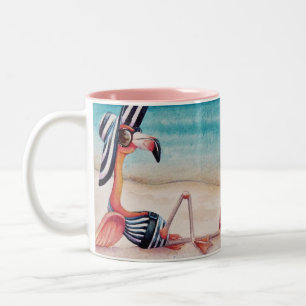 Whimsisk Rosa Flamingo nr 1 Vattenfärgskonst Två-Tonad Mugg