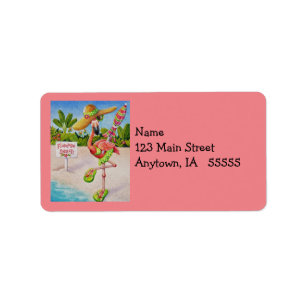 Whimsisk Rosa Flamingo nr 2 Vattenfärgsbild Adressetikett