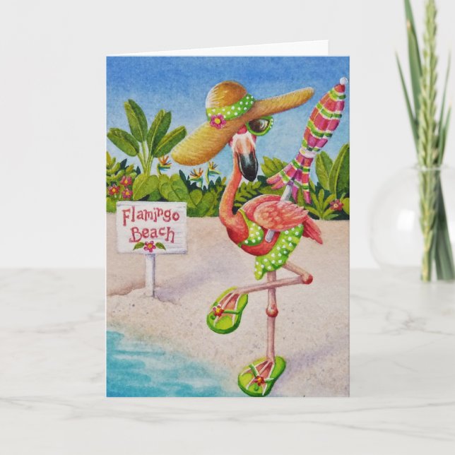 Whimsisk Rosa Flamingo nr 2 Vattenfärgsbild Kort (Framsida)