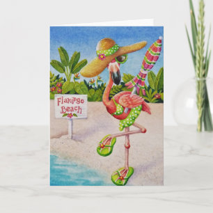 Whimsisk Rosa Flamingo nr 2 Vattenfärgsbild Kort