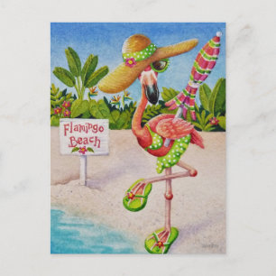 Whimsisk Rosa Flamingo nr 2 Vattenfärgsbild Vykort