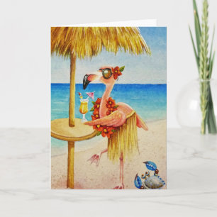 Whimsisk Rosa Flamingo nr 4 Vattenfärgskonst Kort