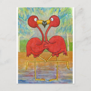 Whimsisk Rosa Flamingo Pair på Beach Island Art Vykort