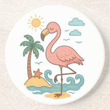 Whimsisk Rosa Flamingo Sandstone Underlägg