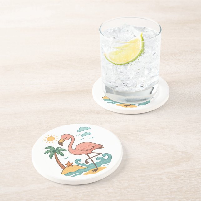 Whimsisk Rosa Flamingo Sandstone Underlägg (Sidan)