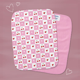 Whimsisk Rosa Gingham Cherry & Blommar Burp Cloth Bebistrasa