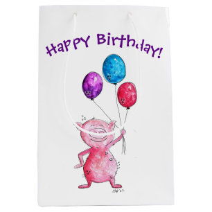 Whimsisk Rosa Gris med ballonger