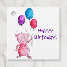 Whimsisk Rosa Gris med ballonger Gåvor Etiketter