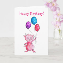 Whimsisk Rosa Gris med ballonger Kort