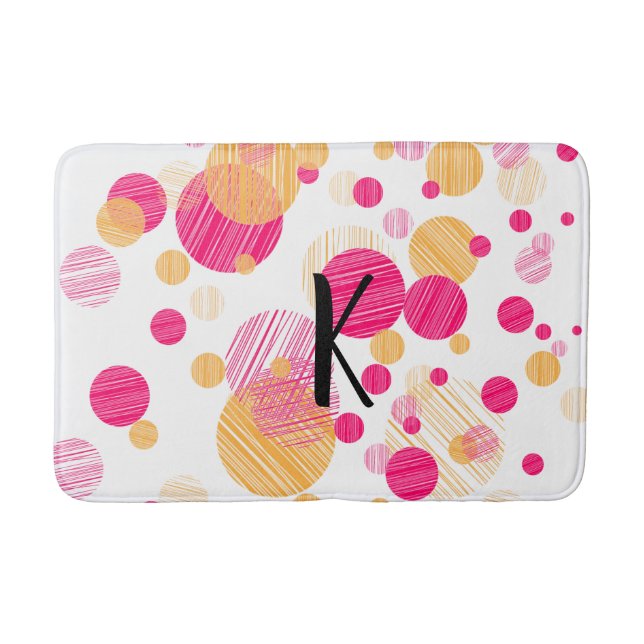 Whimsisk Rosa &Gult Monogram Polka-Dot Mönster Badrumsmatta (Framsidan)
