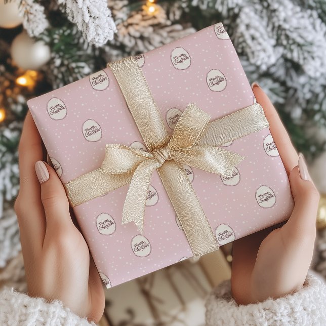 Whimsisk Rosa Hand-Drawn God jul Presentpapper (Whimsical Pink Snowflakes Hand-Drawn Rustic Frames Merry Christmas Wrapping Paper.)