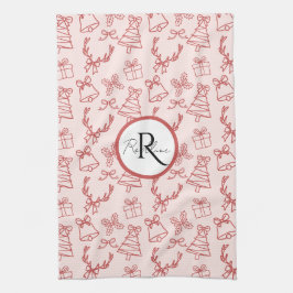 Whimsisk rosa monogram kökshandduk