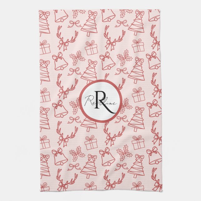 Whimsisk rosa monogram kökshandduk (Vertikal)