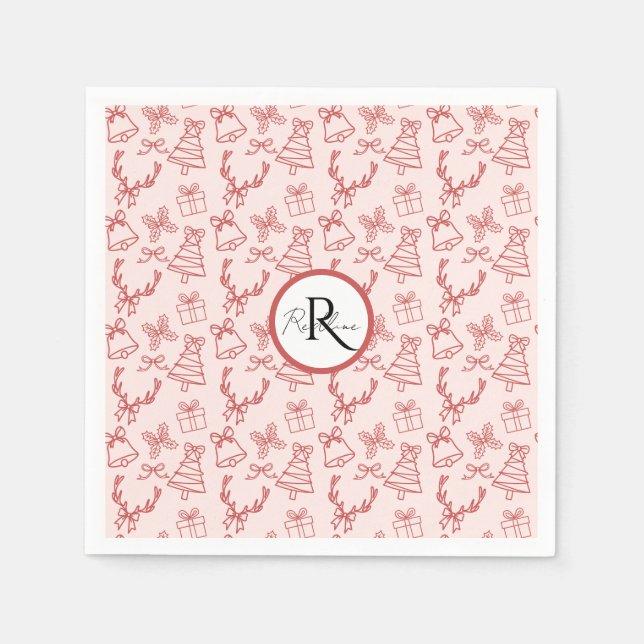 Whimsisk rosa monogram pappersservett (Framsidan)