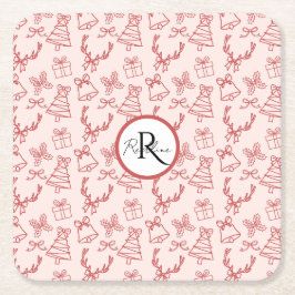 Whimsisk rosa monogram underlägg papper kvadrat