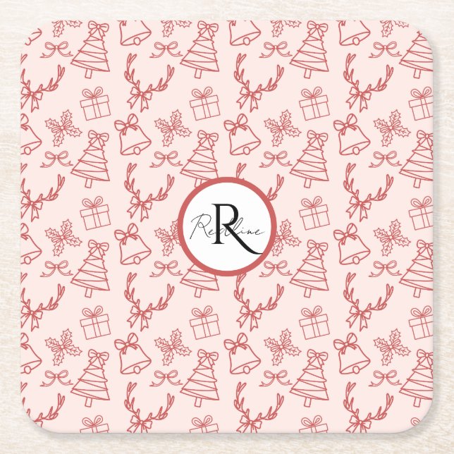 Whimsisk rosa monogram underlägg papper kvadrat (Framsidan)