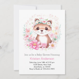 Whimsisk Rosa Otter Meadow Girl Baby Shower Inbjudningar