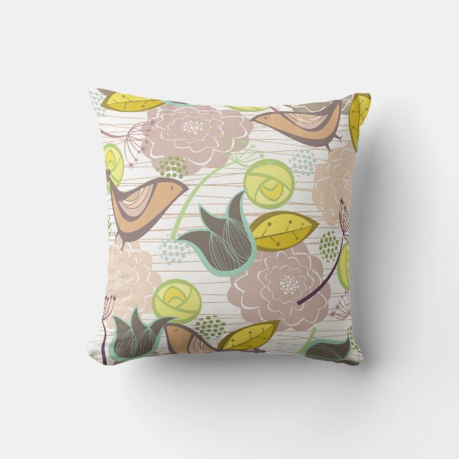 Whimsisk Rosa Sweet Birds Blommigt Garden Cushion  Kudde (Framsida)